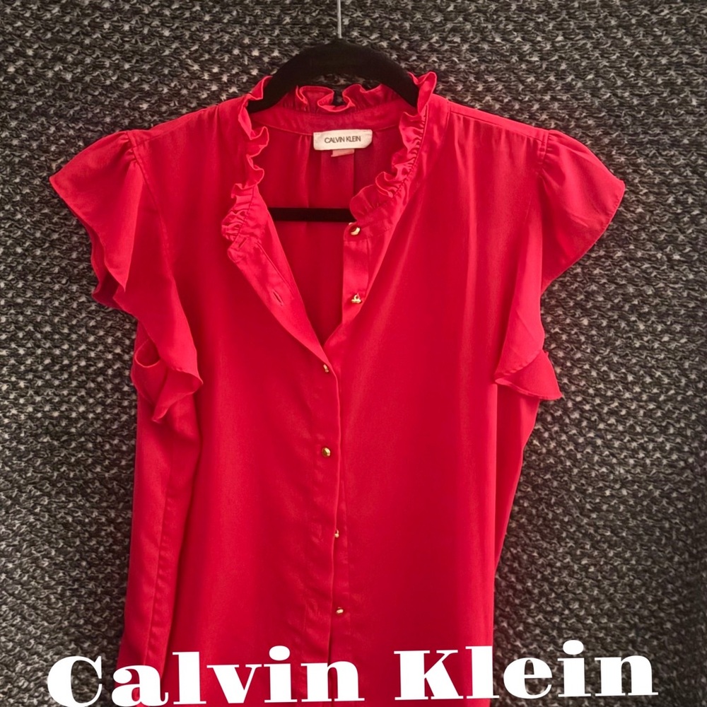 Calvin Klein Vibrant Red Ruffle Blouse